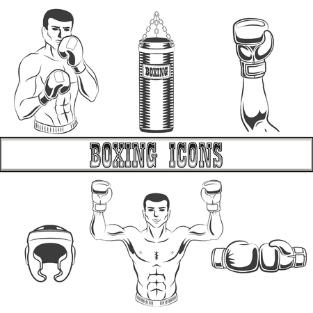 Vector flat boxing sport club icon set. Illustration on white background.のイラスト素材
