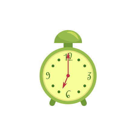 Retro style green alarm clock, cartoon vector illustration isolated on white background. Stylized cartoon alarm clock, time, deadline concept, decoration element.のイラスト素材
