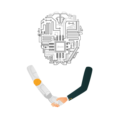 A vector cartoon futuristic people robots interactions icons.のイラスト素材