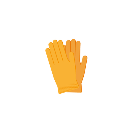 A vector flat style working rubber yellow gloves for plumbing, painting hygiene cleaning, car maintenance, service, mechanics and another manual work icon. Isolated illustratioin on a white backgroundのイラスト素材