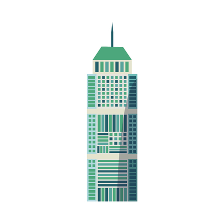 Flat style skyscraper, business center, high rise building with round top, vector illustration isolated on white background. Flat high rise building, sky scraper, business center, rounded roof.のイラスト素材