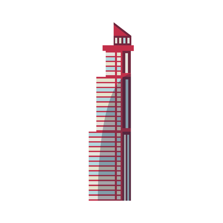 Vector cartoon building icon. Modern skyscraper, business architecture. Office apartment construction. Down Town metropolis symbol for urban landscape background design, Isolated illustration.のイラスト素材