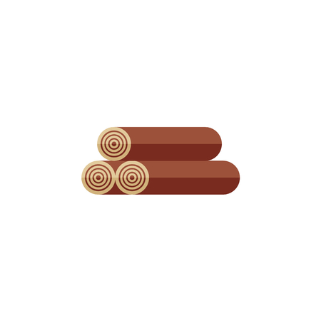 Three logs of wood, firewood, flat style vector illustration isolated on white background. Flat icon of firewood, wood logs, chocks, chunks stacked in pileのイラスト素材
