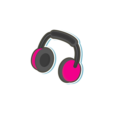Vector flat pink black colored stylized headphones, stereo sound headset icon. Isolated illustration with modern audio technology device, gadjet on a white backgroundのイラスト素材