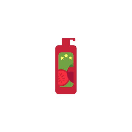 Barbecue symbol hot sauce, ketchup in red plastic bottle flat vector icon. Restaurant menu design elements, isolated illustration on a white background.のイラスト素材