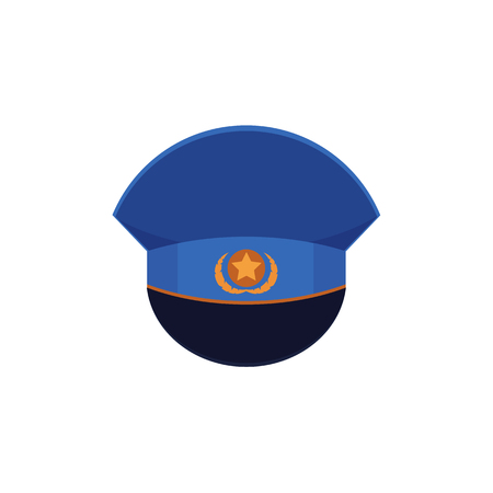 Flat style cartoon military cap with cockade icon, vector illustration isolated on white background. Flat vector icon of officer military capのイラスト素材