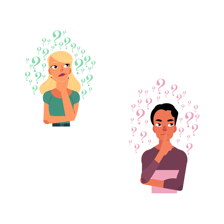 Vector flat young cute male and female charactersのイラスト素材