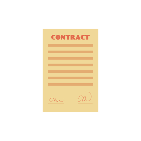 Vector flat contract paper icon. Agreement document symbol, corporate legal financial deal, partnership concept. Isolated illustration on a white background.のイラスト素材
