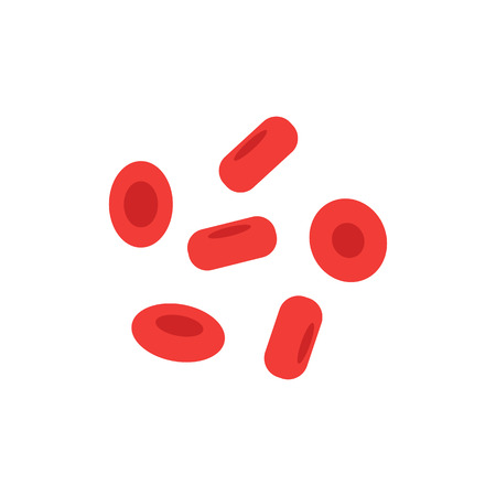 Flat red blood cells icon. Medical biological heart vein and circulatory system health symbol. Healthcare medicine laboratory tests object. Vector isolated background illustrationのイラスト素材