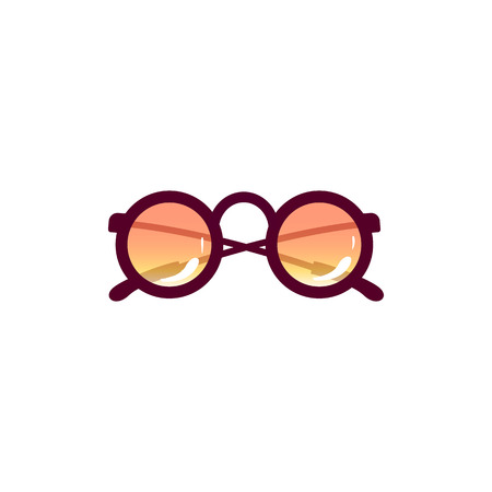 Vector cartoon travelling, beach vacation symbol beach vintage fashionable sunglasses purple lens icon. Summer holiday poster, banner design element. Isolated illustration, white backgroundのイラスト素材