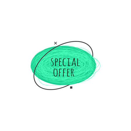 Geometric grunge badge with scratched green oval shape isolated on white background textured label for promotion or advertise banner, special offer or sale sticker vector illustration.のイラスト素材