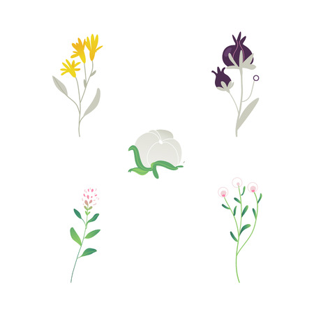 Vector cartoon abstract green plant set icon. Wild meadow field grass garden spring easter, women day romantic holiday, wedding invitation card decoration summer floral Illustration white backgroundのイラスト素材