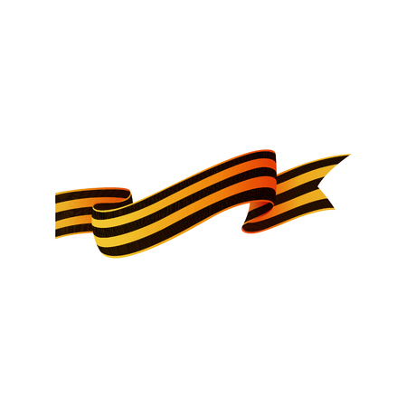 Saint George ribbon, symbol of Russian Victory day with flag style cut ends, realistic vector illustration isolated in white background. Georgian ribbon, symbol of Russian Victory day, horizontalのイラスト素材