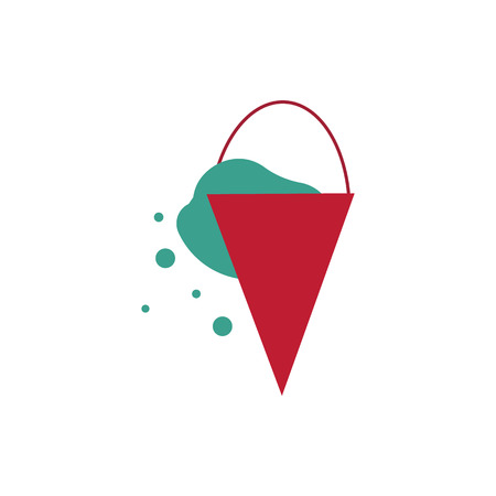 Red metal cone bucket with water - fire extinguishing emergency equipment isolated on white background. Flat vector illustration of tool for firefighting and rescue servicing.のイラスト素材