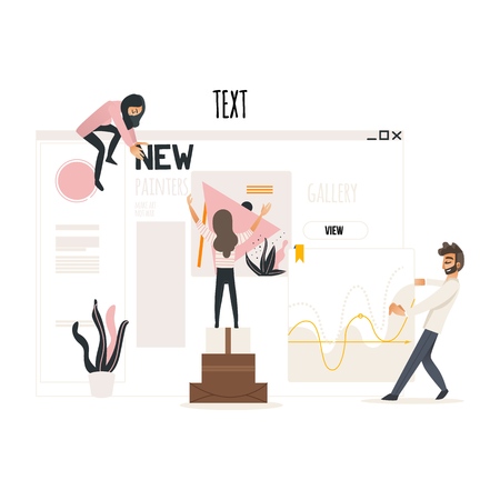 Web Development Concept With People Attaching Titles And Articles