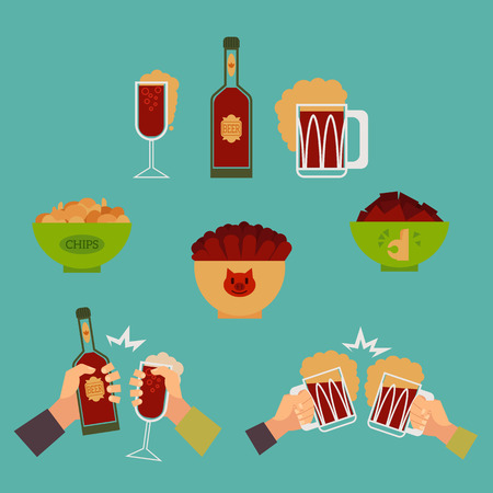 Alcohol drink and snacks set. Vector flat isolated illustrationのイラスト素材