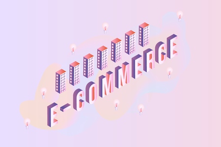 Trendy e-commerce real estate poster, banner background template with purple violet colors abstract geometric shapes.のイラスト素材