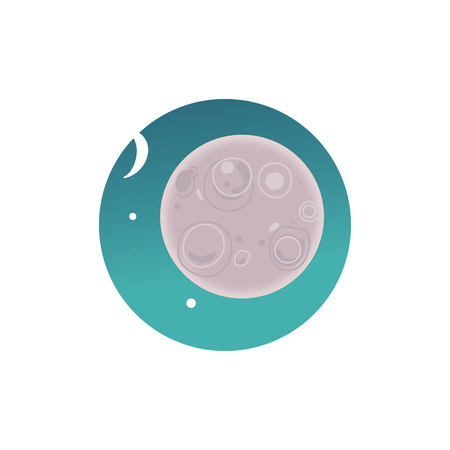 Silver moon planet with craters on stars, cosmos background. Flat asteroid or meteor with craters. Fantastic space, cosmic element. Astronomy, galaxy exploration design object. Vector illustrationのイラスト素材