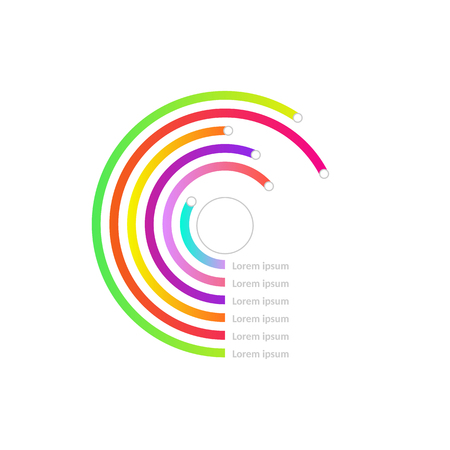Business circle line diagram, chart with marks and numbers in green, blue and red color Presentations research infographics object. Design element for brochure, financial template. Vector illustrationのイラスト素材