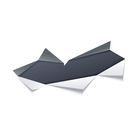 Torn hole with gray edges in middle of white paper with dark background underneath. Isolated vector illustration of ragged sheet effect - ripped page with copy space area.のイラスト素材