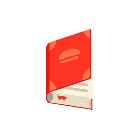 Flat opened book with red bookmark tag. Paper symbol of education, library literature and wisdom. School, college or university studying equipment. Vector isolated illustration.のイラスト素材