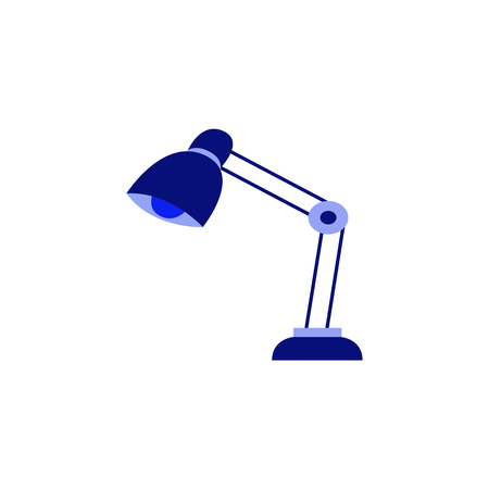 Table reading-lamp for education or work isolated on white background - flat vector illustration of home lighting equipment with lightbulb. Blue school supplies to make homework.のイラスト素材