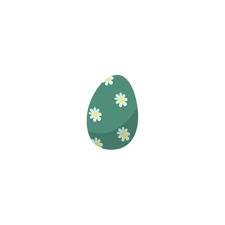 Vector flat decorated easter egg with floral daisy flower print. Holiday spring traditional decoration, celebration symbol. Greeting card, poster banner design, isolated illustration white backgroundのイラスト素材