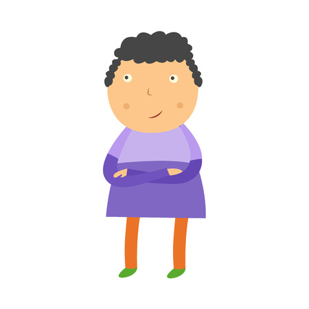 Little boy with crossed arms looking up thoughtfully isolated on white background. Flat cartoon male person of school age thinks and makes decision vector illustration.のイラスト素材