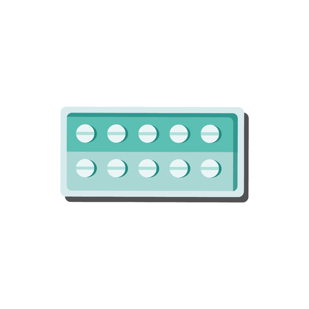 Blister with dosed pills isolated on white background. Pharmaceutical treatment or vitamins in form of tablets or capsules in flat vector illustration - icon of medicine and drug.のイラスト素材