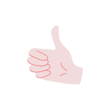 Like sign - human hand showing thumbs up gesture isolated on white background. Wrist with ok meaning - flat vector illustration of body part for success concept.のイラスト素材