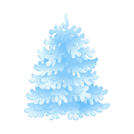 Snowy fir-tree vector illustration for seasonal natural design in flat style - winter decorative element of forest or park spruce covered with snow isolated on white background.のイラスト素材