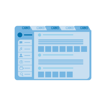 Vector blue tablet digital screen with chat messages bubbles. Online social communication and network icon, messenger design template. Isolated illustration.のイラスト素材