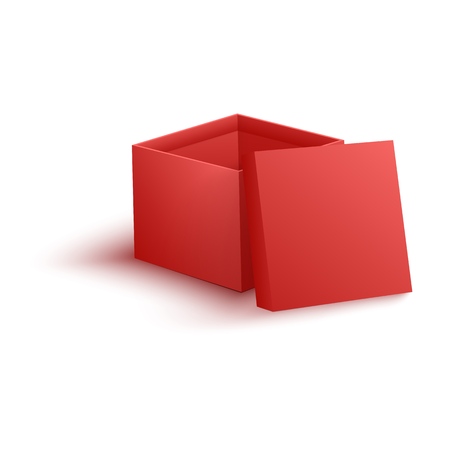 Open empty red paper box vector illustration in realistic 3d style isolated on white background, template or mockup for surprise and congratulation or delivery concept.のイラスト素材