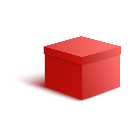 Vector illustration of close red paper box in realistic 3d style style. Can be used as template or mockup for surprise and gift or delivery concept design isolated on white background.のイラスト素材