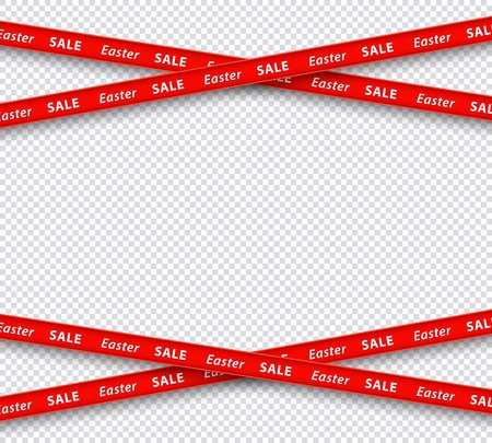 Vector easter sale red stripes like restriction police awareness zone sign, marketing advertising, discounts area, decoration element for banners, posters on transparent backgroundのイラスト素材