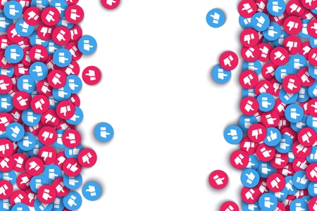 Vector social network background with like thumbs up red blue icons pattern for live stream video...