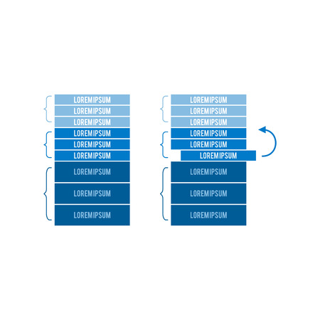Vector illustration of blank agile task list with grouping in stages and ability to change sequence of work - blue schedule board in fat style isolated on white background.のイラスト素材