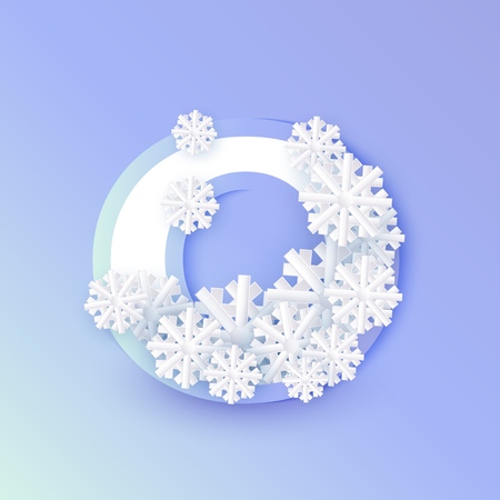 Vector winter nine number 9 with snowflakes and ice on blue background. Seasonal typography symbol with north frost snowflakes, christmas, new year holiday symbol for seasonal decoration designのイラスト素材