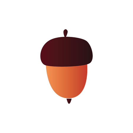 Vector illustration of brown acorn - colorful gradient oak nut isolated on white background. Seasonal decorative tree element of orange seed with dark cap for natural design in flat style.のイラスト素材