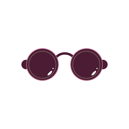 Black rounded sunglasses vector illustration in flat style - summer eye protection accessory with dark circle lenses. Fashion casual eyewear glasses isolated on white background.のイラスト素材