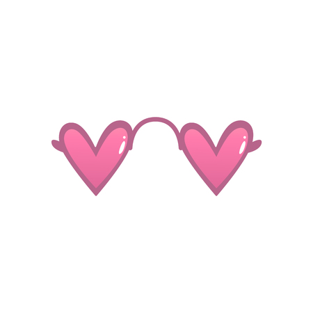 Vector pink heart shape sunglasses. Photo booth prop, selfie photo decoration symbol. Retro scrapbooking acessory icon. Summer fancy pink glasses, isolated illustrationのイラスト素材