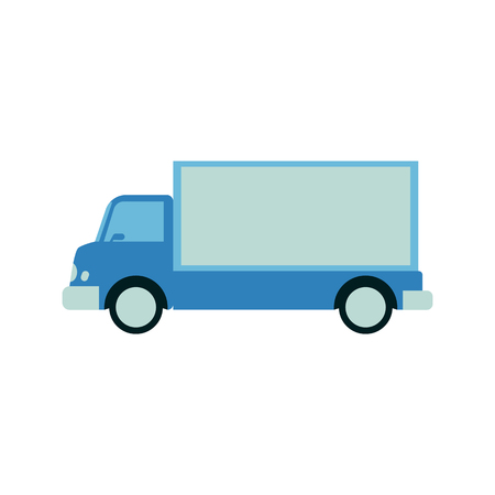 Cargo and shipping blue truck with trailer side view in flat style isolated on white background. Vector illustration of delivery and logistic vehicle automobile, industrial transport.のイラスト素材