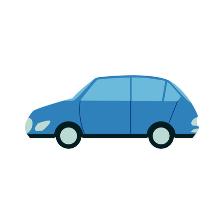 Blue passenger city car side view in flat style isolated on white background - auto vehicle. Vector illustration of family wagon automobile - wheel motor transportation.のイラスト素材