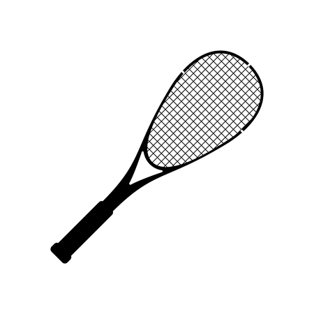Vector squash racquet silhouette black icon. Ground game equipment. Professional sport, classic tennis racket for official competitions and tournaments. Isolated illustrationのイラスト素材
