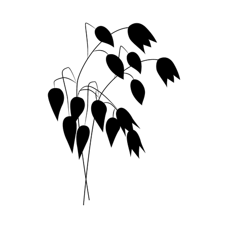 Vector wheat ears, oats or barley black silhouette icon. Organic food, harvest cereal for agricultural product design. Natural heatlhy food full of vitamins and nutritions. Isolated illustrationのイラスト素材
