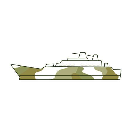 Vector armoured camouflage warship icon. 23th of february, Russian Defender of the Fatherland Day symbol. military heavy nautical battleship. Isolated illustrationのイラスト素材