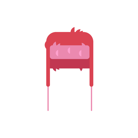 Vector illustration of hat with ear flaps in flat style isolated on white background - red winter warm headdress. Seasonal woolen apparel for protection of head against cold and frost.のイラスト素材