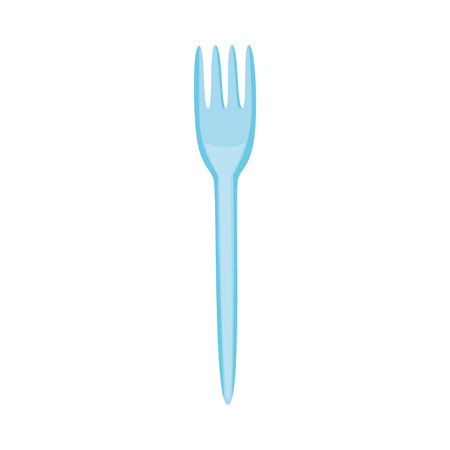 Vector disposable fork blue icon. Plastic cutlery, disposable plastic type for recycling. Eating utensil, fastfood cafe tableware. Environmental harmful, cheap tool. Isolated illustrationのイラスト素材