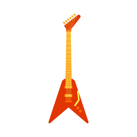Vector red V-type type electric guitar icon. Classic rock musical instrument. Symbol of heavy metal, blues and string music. Stage entertainment equipment for musicians. Isolated illustrationのイラスト素材