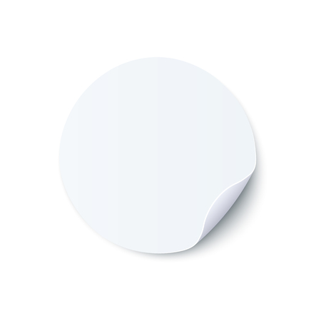 Vector illustration of round blank white sticker with folded edge in realistic style isolated on white background - mock up of circle adhesive curled label or note paper.のイラスト素材